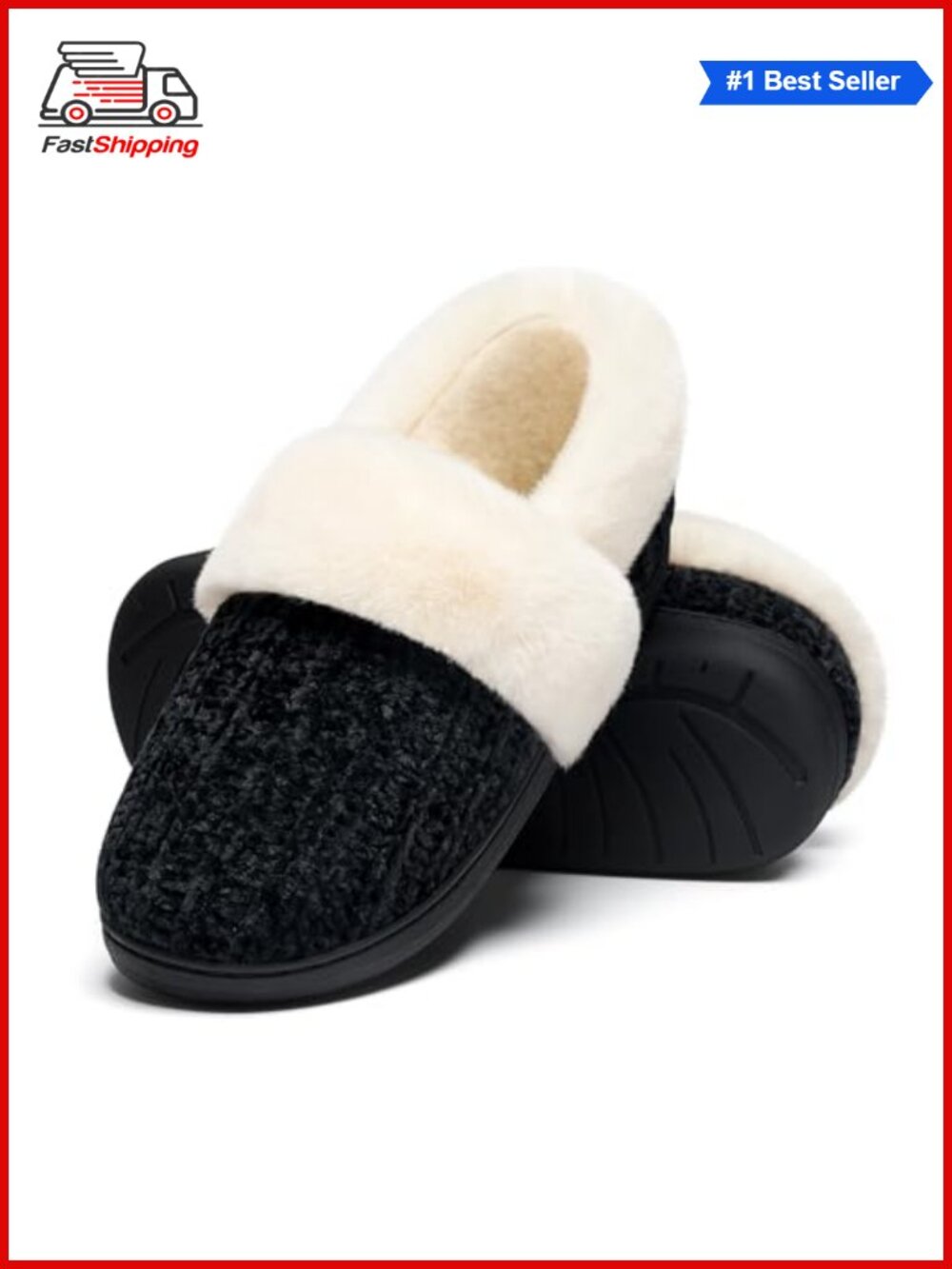 ✨Evshine Women's Fuzzy Memory Foam Slippers Closed Back Knit House Shoes Cozy